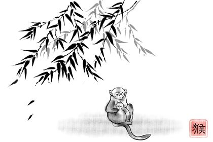 水墨国风 生肖1.0 猴1 (有字) 1980年属猴人晚年命运 福分十分旺盛,财气很好